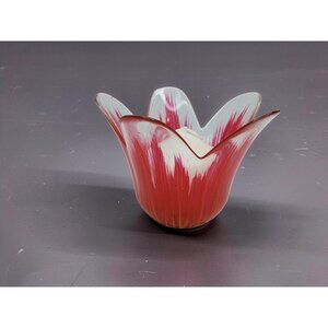 vintge tulip design glass red/yellow/clear candle holder